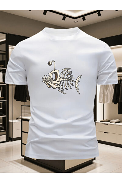 one button Angler Fish Printed Premium Oversize T-Shirt