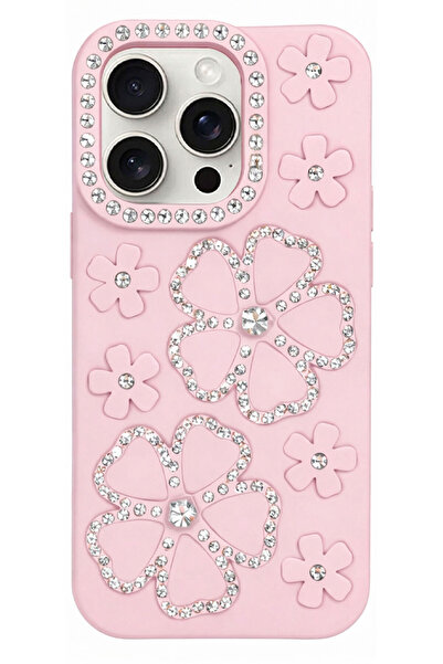 CEPSTOK iPhone 15 Pro Case Flower Patterned Stoned Silicone Cover