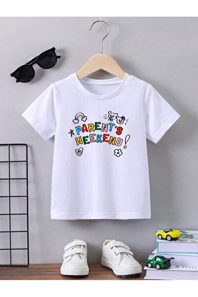 STİL-X Tricou pentru copii cu imprimeu Parents Weekend, 100% bumbac, cu gât t...