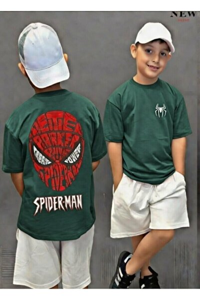 New Shine Spider-Man Printed Green Kids T-Shirt