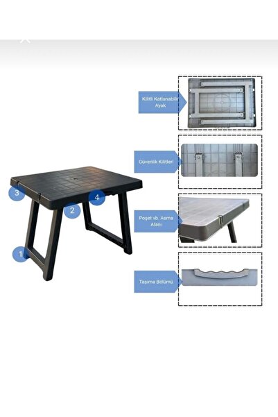 OnurEvimde Portatif Plastik Kamp Sehpası 40x50 cm Kilitli Ayak Katlanabilir B...