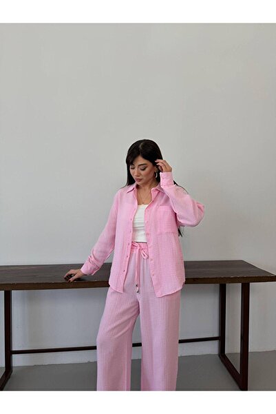 ikomteks Σετ Παντελόνι και Πουκάμισο Oversize από Μουσελίνα