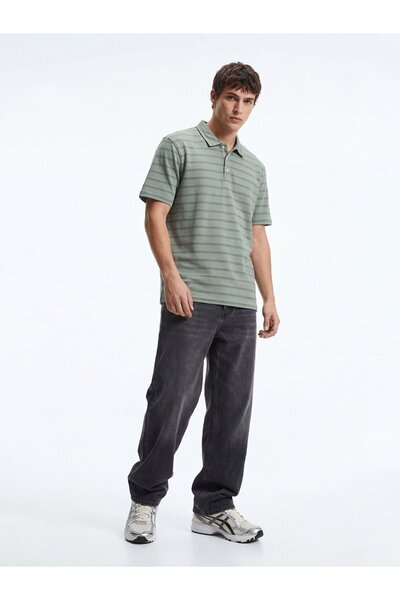 Ltb Polo Collar Buttoned Jacquard Green T-Shirt