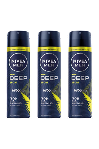 NIVEA Set 3x Deodorant Spray Men Deep Sport 72h, with Maxxtech Formula, 150 ml