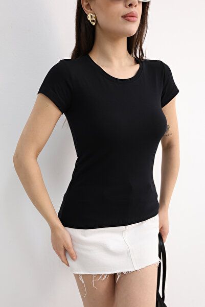 Dut Store Bisiklet Yaka T-shirt Siyah