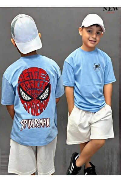 New Shine Spider-Man Printed Baby Blue Kids T-Shirt