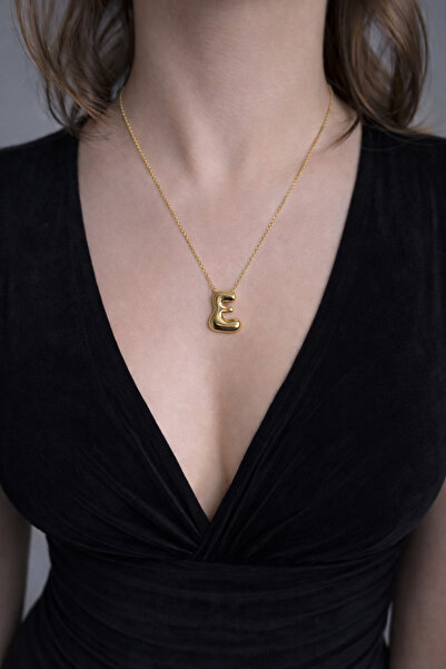 ANKA JEWELLRY Bombeli Gold Color Thin Chain E Letter Women's Necklace