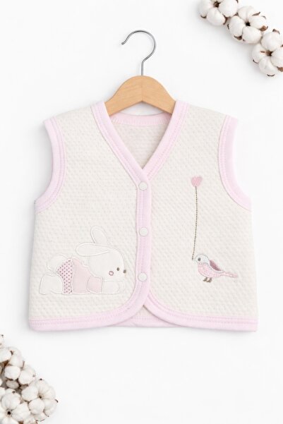 Pure Boutique Vesta bebe bumbac crem roz iepuras pasare brodata nou nascut fete
