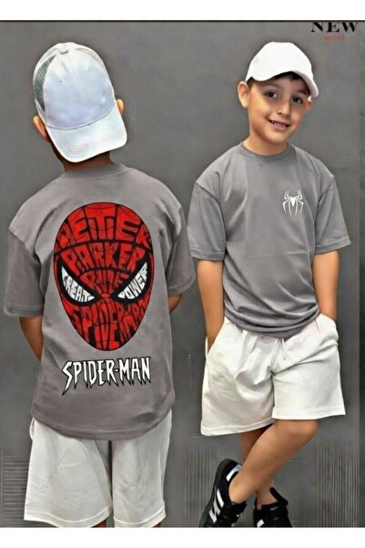 New Shine Spider-Man Printed Gray Kids T-Shirt