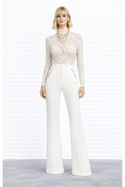 ALYEL NAKER White Crepe Flare Pants with Slit Detail on the Inside Hem