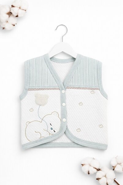 Pure Boutique Vesta bebe bumbac alb verde ursulet balon brodat nou nascut