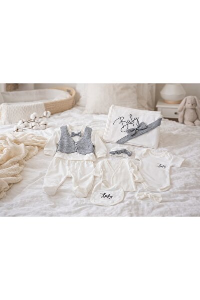 Pure Boutique Set bebe 10 piese elegant gri vesta papion body pantaloni nou n...