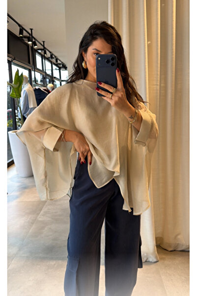 Perry Boutique Beige Design Flying Cape Blouse