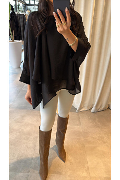 Perry Boutique Bluză cu design negru tip pelerină zburătoare