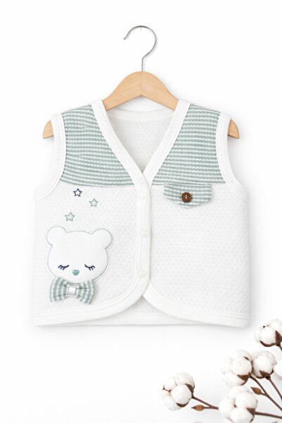 Pure Boutique Vesta bebe bumbac alb verde ursulet brodat nou nascut
