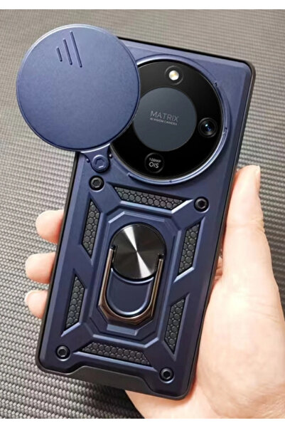 Honor Magic 8 Lite Compatible Case Camera Shock Absorbing Armor Protective Cover with Sliding Ring