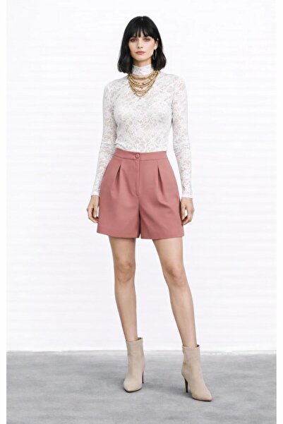 ALYEL NAKER High Waist Amethyst Pink Crepe Shorts