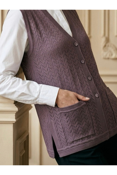 tiriTEK TRİKO Mercerized Patterned Mother's Vest / Lilac