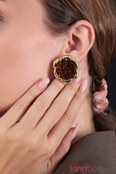 King Bee أقراط MNGO MODEL AMBER COLOR COMBINED FLOWER - أقراط ذهبية بإطار ذهب...