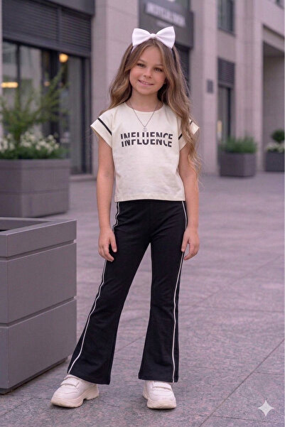 KOKOŞ BEBEK Girl's Influence Printed Crop T-Shirt & Flared Pants Set - Ages 1...