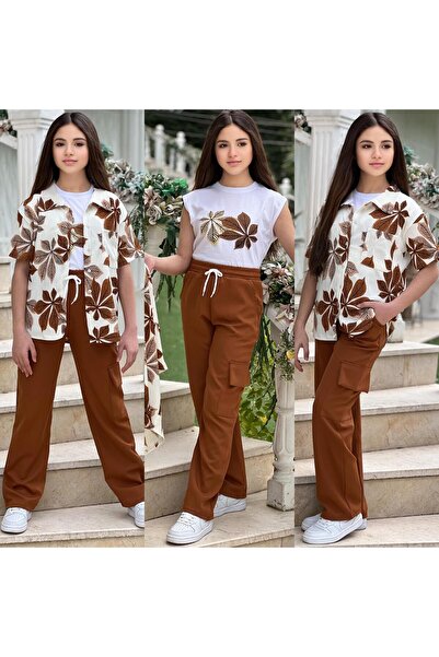 zavera for kids Κοριτσίστικο σετ 3 τεμαχίων με σχέδιο φύλλων - Αμάνικο μπλουζ...