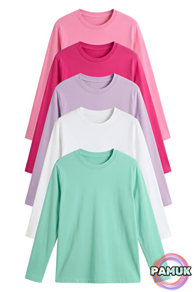 United Fabrics Long Sleeve Kids T-Shirt Set - Set of 5 - Cotton Crew Neck Lon...