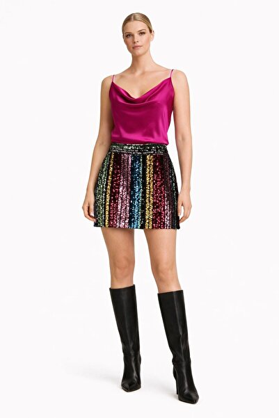 ALYEL NAKER High Waist Super Mini Rainbow Sequin Skirt