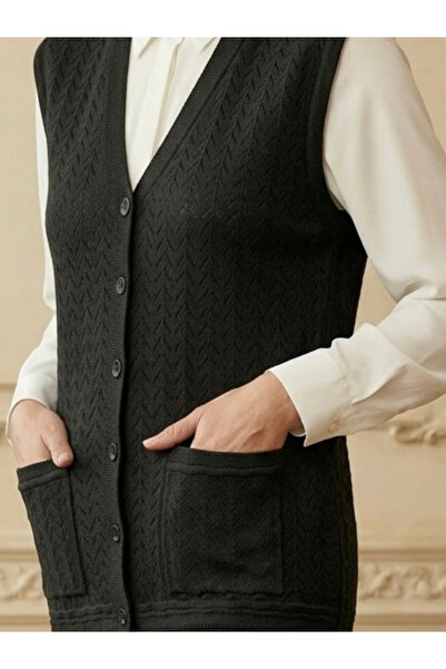 tiriTEK TRİKO Γιλέκο μητέρας με σχέδιο Mercerized / Βαθύ Μαύρο