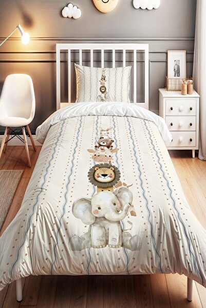 EVPANYA مجموعة غطاء لحاف للأطفال منقوشة بتصميم أصدقاء الغابة المبهجة