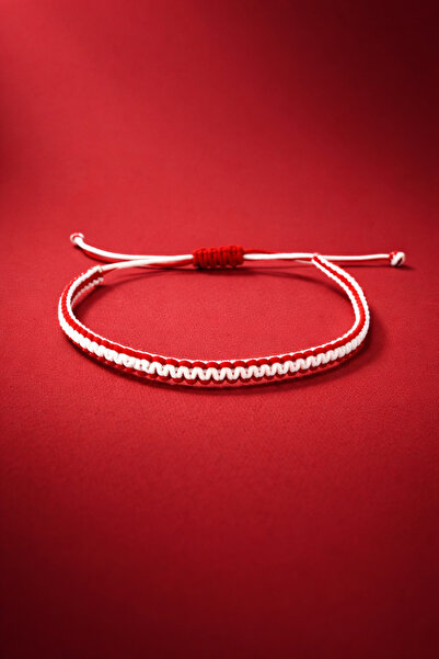 Crystal Atelier Red and White Fan Macrame Bracelet Unisex Adjustable Rope Bra...