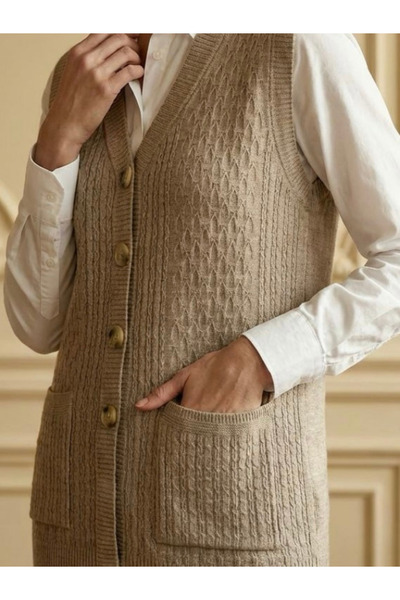 tiriTEK TRİKO Hair Knitted Patterned Knitwear Vest / Mink