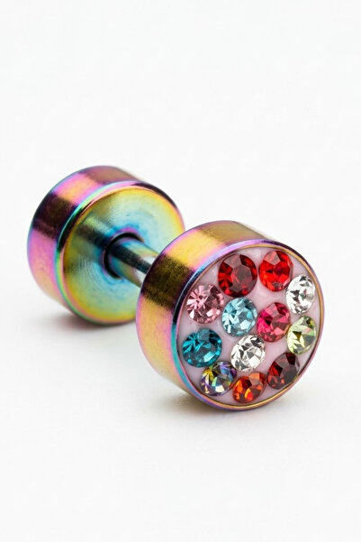 Jaida Moda Shambala Stone Tunnel Look Surgical Steel Screw Earring Unisex 1 P...