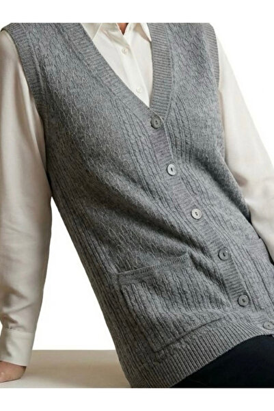 tiriTEK TRİKO Hair Braid Patterned Knitwear Vest / Gray