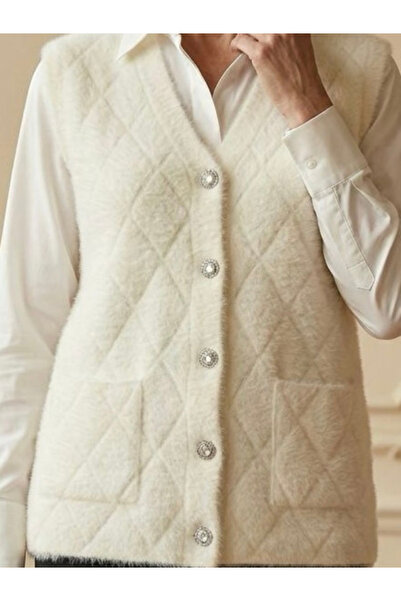 tiriTEK TRİKO Patterned Knitwear Soft Vest / Ecru