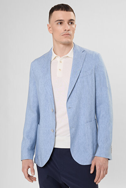 BOSS سترة رجالية ذات ياقة مطوية وأزرار وأكمام طويلة وقصة كلاسيكية باللون الأز...