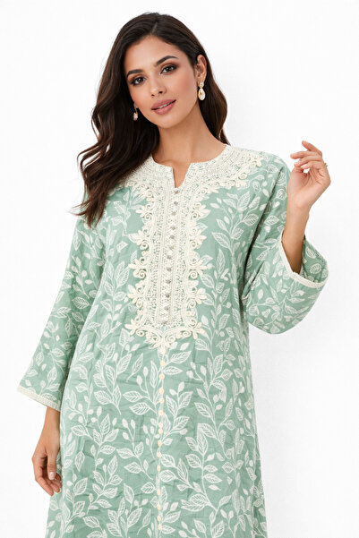 Shiladon Women's Cotton Embroidered Leaf Pattern Luxurious Jalabiya