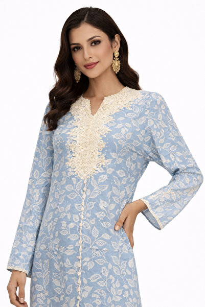 Shiladon Women's Cotton Embroidered Leaf Pattern Luxurious Jalabiya