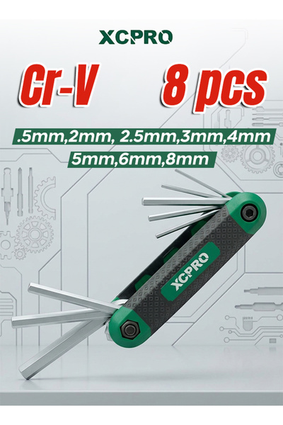 XCPRO 8pcs Hex Key Set Cr-V Steel 1.5-8mm Pocket Size