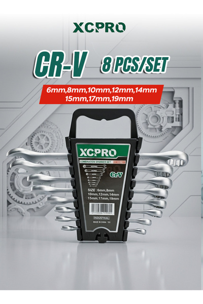 XCPRO 8pcs Combination Spanner Set 6-19mm Cr-V Chrome