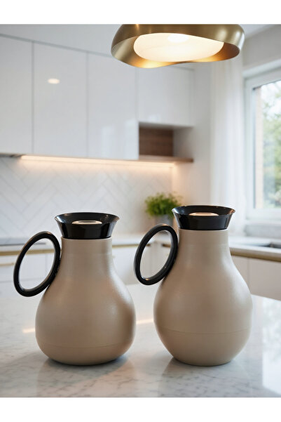 ALMEDYAF Luxury Beige Twin Vacuum Flask Set 1L + 0.5L | Black Nickel Style Ho...