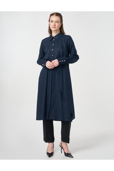 Kayra Tunica din in și lyocell cu croială asimetrică, albastru închis