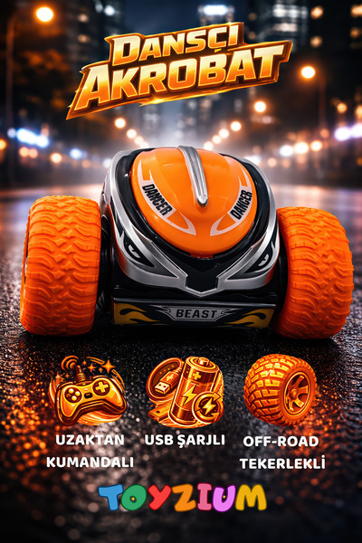 Shem Uzaktan Kumandalı Dansçı Akrobat Araba - Off Road 3 Tekerlli Işıklı USB ...