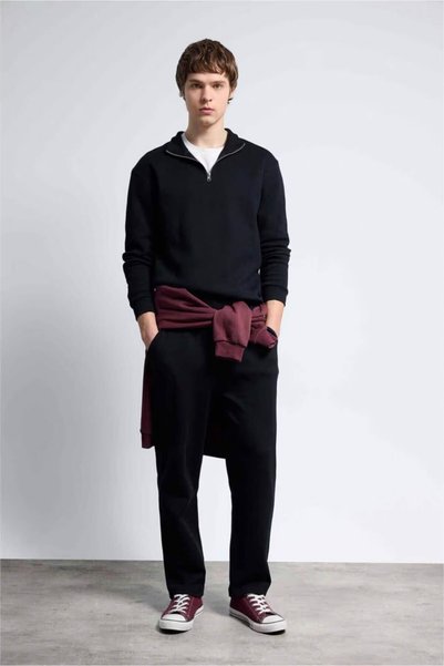 DeFacto Cotton Stand Collar Half Zipper Sweatshirt F9323Ax26Sp