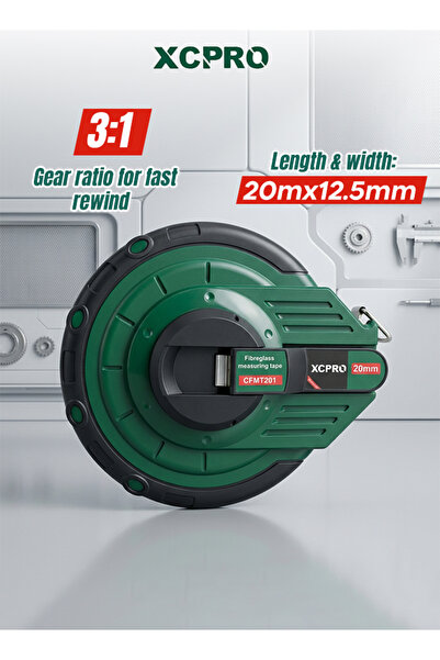 XCPRO Fiberglass Measuring Tape, 20m, Fast Rewind, Metric Inch, Rubber Cover,...