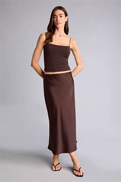 DeFacto A-Line Satin Brown Women's Skirt H1489Ax/Bn267