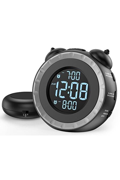 WINEENEE ساعة منبه مزدوجة عالية الصوت مع هزاز للسرير