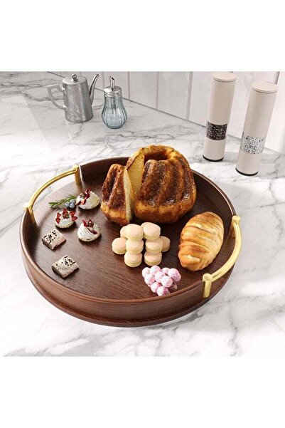 WINEENEE Small Round Bamboo Tray 24.5cm - Ottoman Coffee Tray for Arabic Gahw...