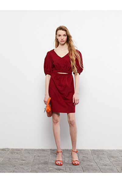 LC Waikiki Rochie de damă simplă, cu decolteu în V și mâneci bufante