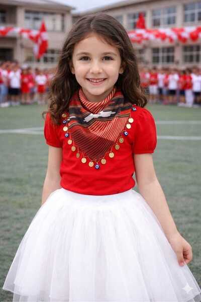 ASYA PAZARLAMA Момичешки шал за училищно представление, Триъгълен надпис, Фол...