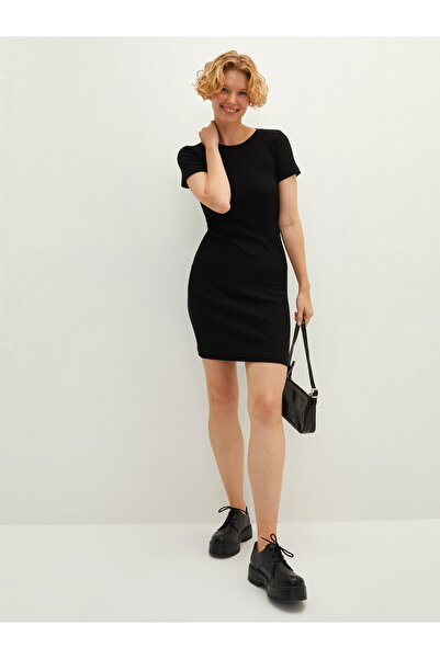 LC Waikiki Crew Neck Straight Short Sleeve Women's Ribbed Bodycon Dress